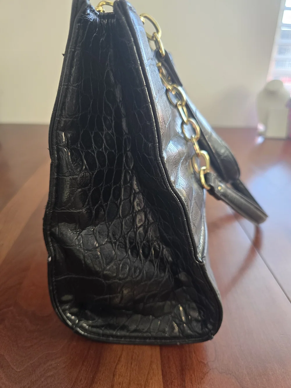 Anne Klein Black Croc-Embossed Shoulder Bag with Gold Accents, New Without Tags!